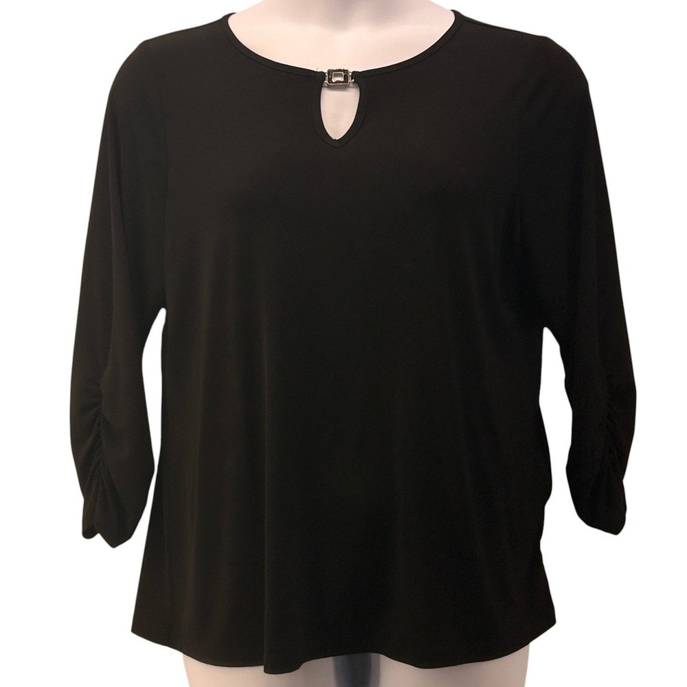 Susan Graver Womans Top Size L Keyhole Capsule Timeless Liquid Knit Stretchy‎